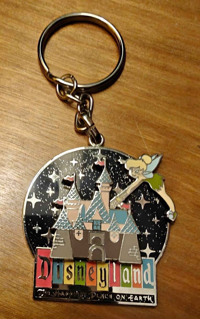 Disneyland 50th Anniversary Flying Tinker Bell Castle Metal Keychain Y2K Disney